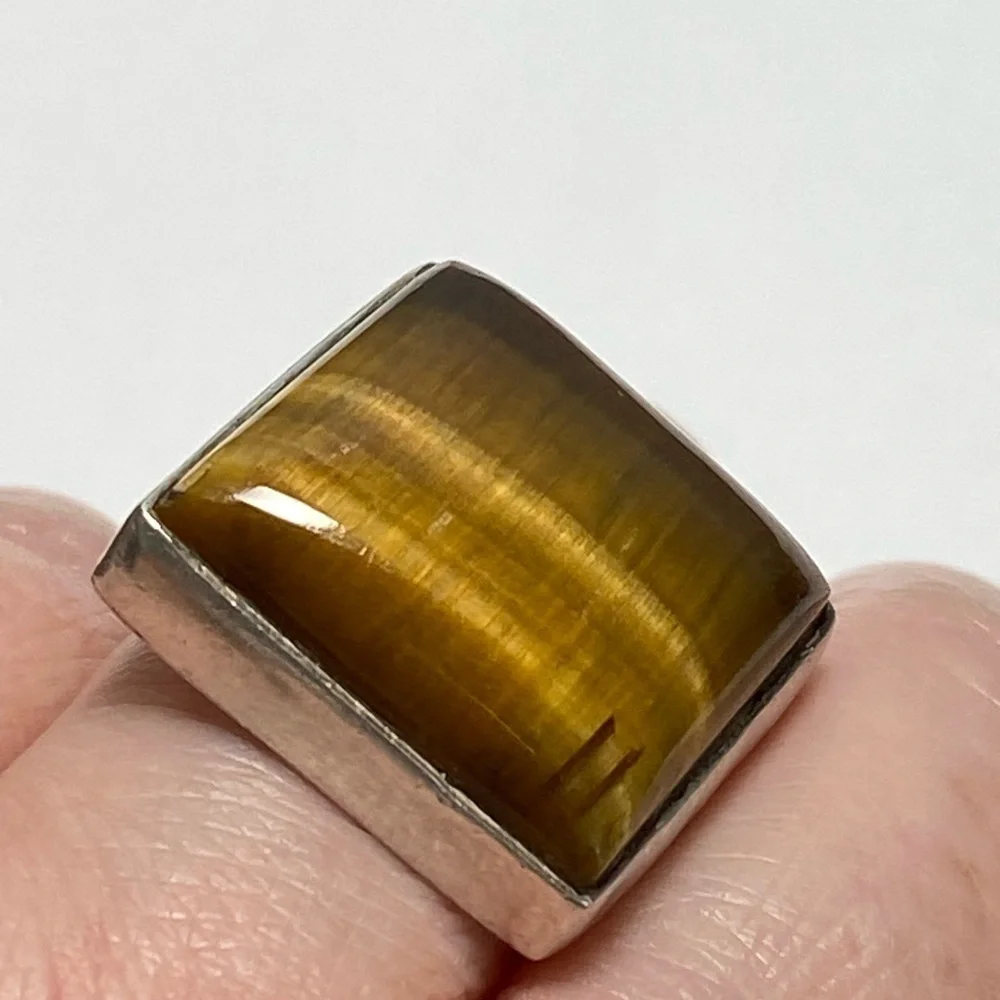 Tiger’s Eye 925 Artisan Native Ring Sterling Silver Size 7.25 Square 11.82g